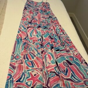 Kenny Flowers Pink and Blue Tiered Maxi Skirt